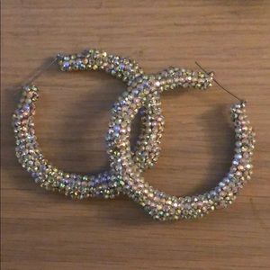 Rhinestone Bamboo Hoop Earrings